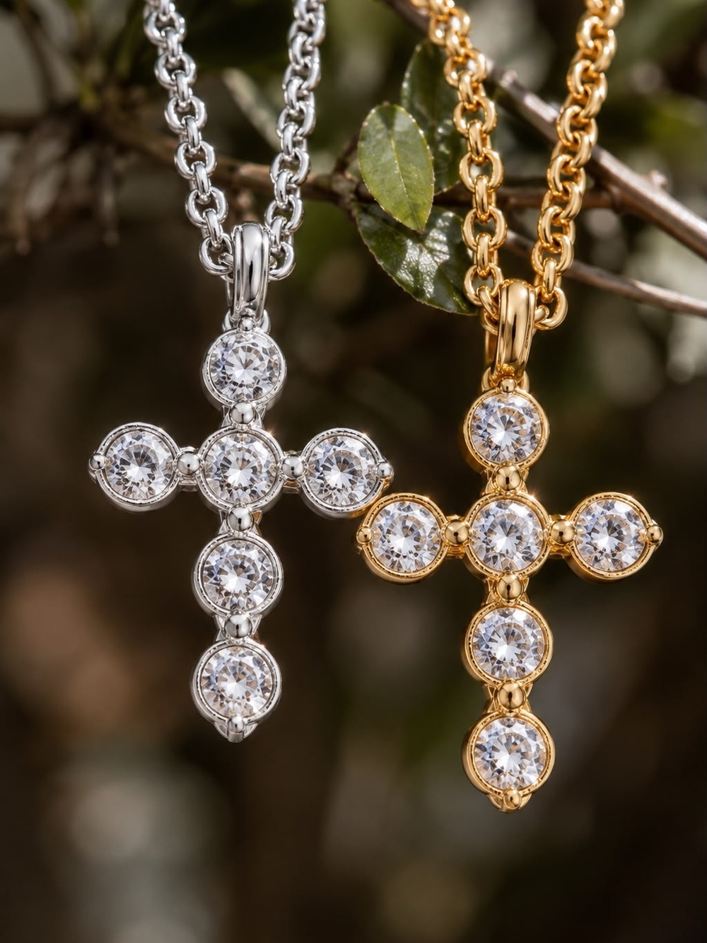 Silver Zircon Cross Pendant Necklace - Picture 3 of 7